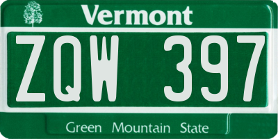 VT license plate ZQW397