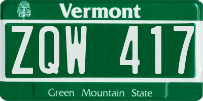 VT license plate ZQW417