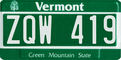 VT license plate ZQW419
