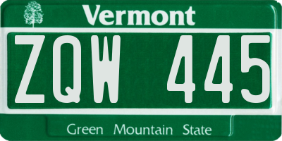 VT license plate ZQW445
