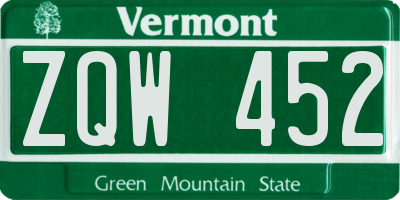 VT license plate ZQW452