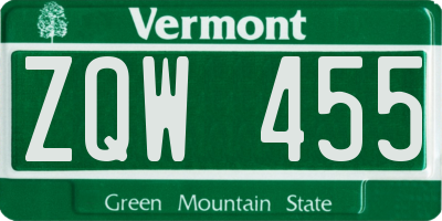 VT license plate ZQW455
