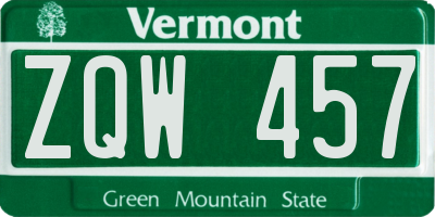 VT license plate ZQW457