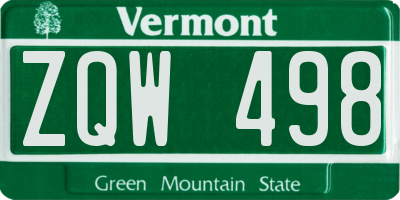 VT license plate ZQW498