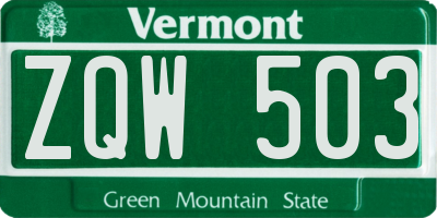 VT license plate ZQW503