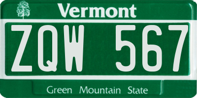 VT license plate ZQW567