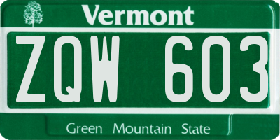 VT license plate ZQW603