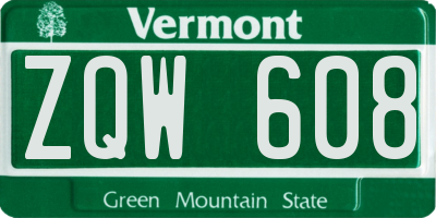 VT license plate ZQW608