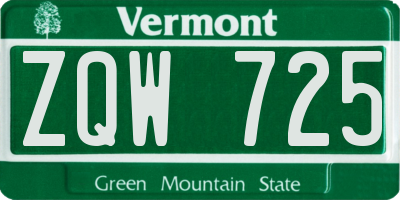 VT license plate ZQW725