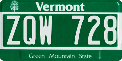 VT license plate ZQW728