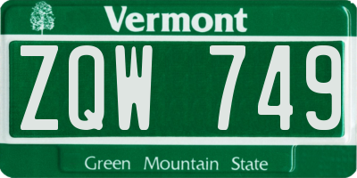 VT license plate ZQW749