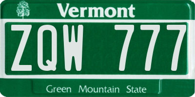 VT license plate ZQW777
