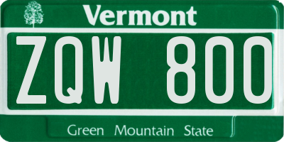 VT license plate ZQW800