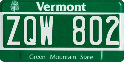 VT license plate ZQW802