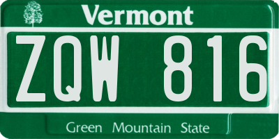VT license plate ZQW816