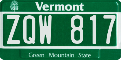 VT license plate ZQW817