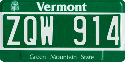 VT license plate ZQW914