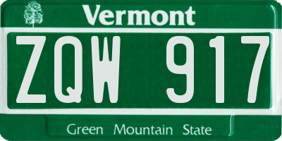 VT license plate ZQW917