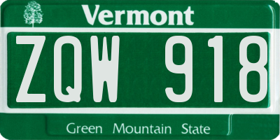 VT license plate ZQW918