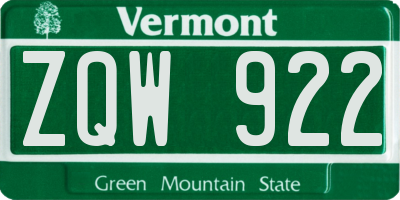 VT license plate ZQW922