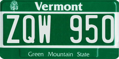 VT license plate ZQW950
