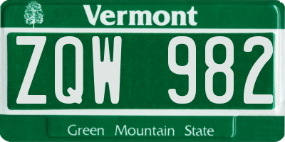 VT license plate ZQW982