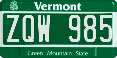 VT license plate ZQW985