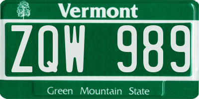 VT license plate ZQW989