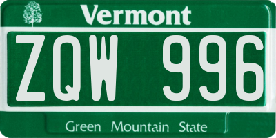 VT license plate ZQW996