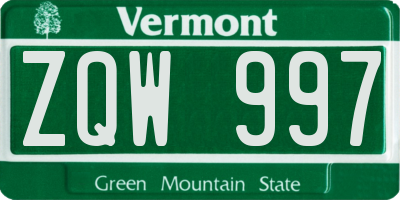 VT license plate ZQW997