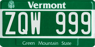 VT license plate ZQW999