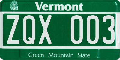 VT license plate ZQX003