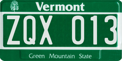 VT license plate ZQX013
