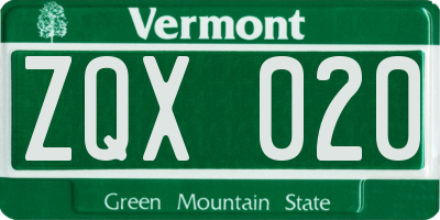 VT license plate ZQX020