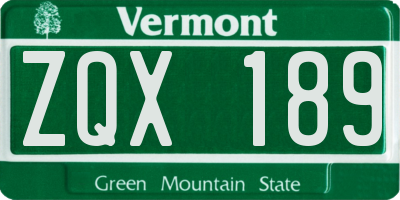 VT license plate ZQX189