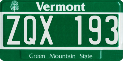 VT license plate ZQX193