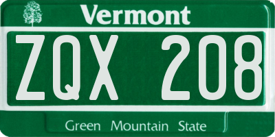 VT license plate ZQX208