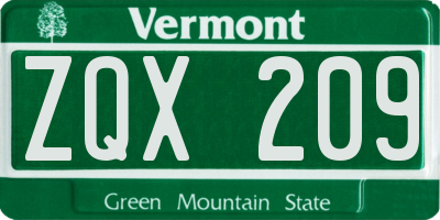VT license plate ZQX209