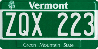 VT license plate ZQX223