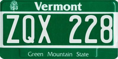 VT license plate ZQX228