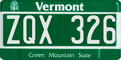 VT license plate ZQX326