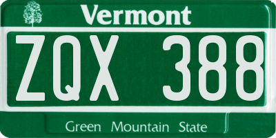 VT license plate ZQX388