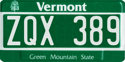 VT license plate ZQX389