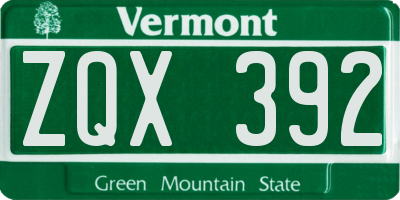 VT license plate ZQX392