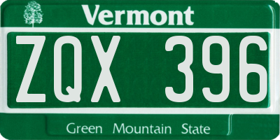 VT license plate ZQX396