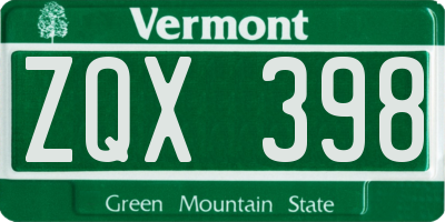 VT license plate ZQX398