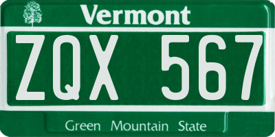 VT license plate ZQX567