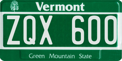 VT license plate ZQX600