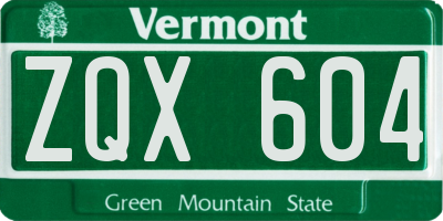 VT license plate ZQX604
