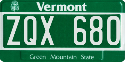 VT license plate ZQX680